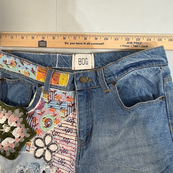 BDG Urban Outfitters Patchwork Embellished High Waist Flare Denim Jeans Sz 29 - Picture 7 of 7